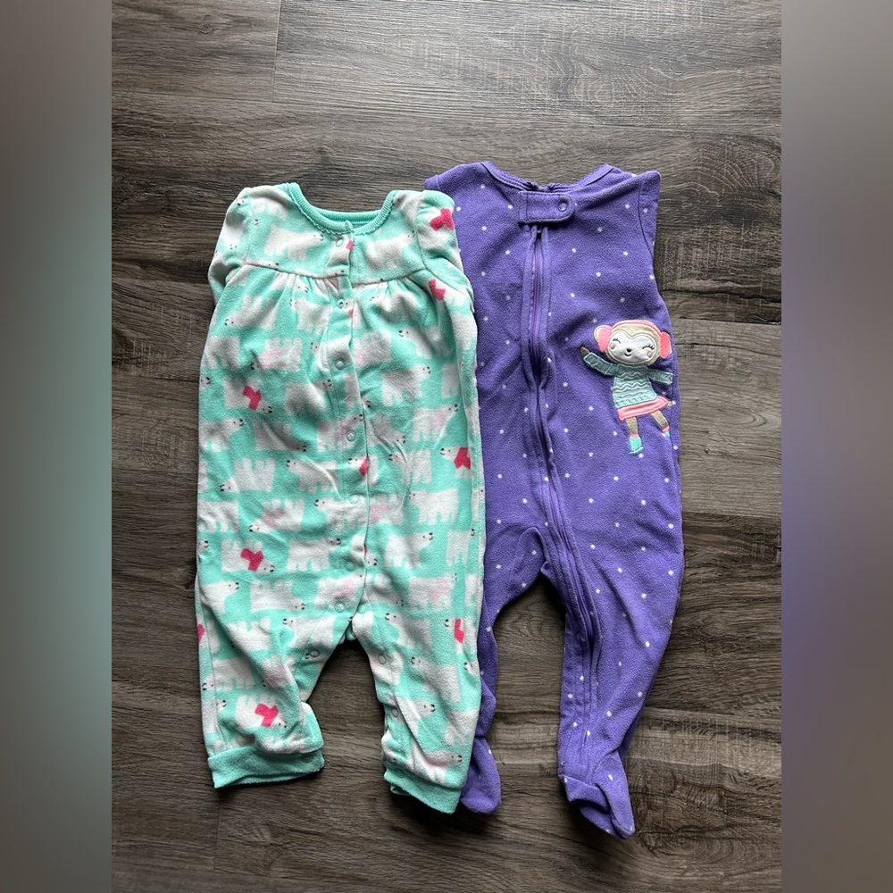 Girls fleece sleepers carters size 9 months